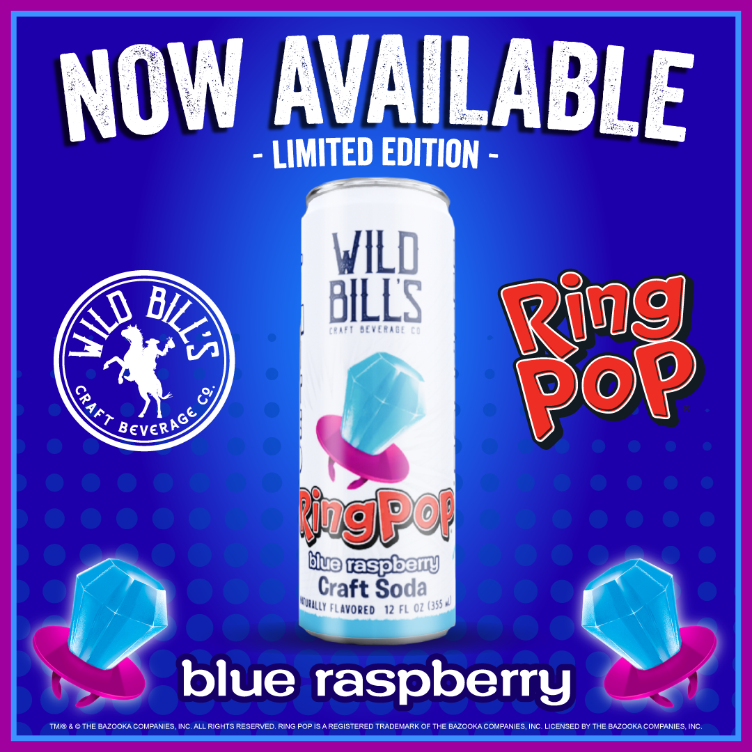 Wild Bill's Ring Pop Blue Raspberry Pure Cane Sugar Soda