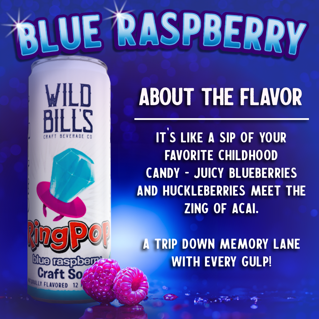 Wild Bill's Ring Pop Blue Raspberry Pure Cane Sugar Soda