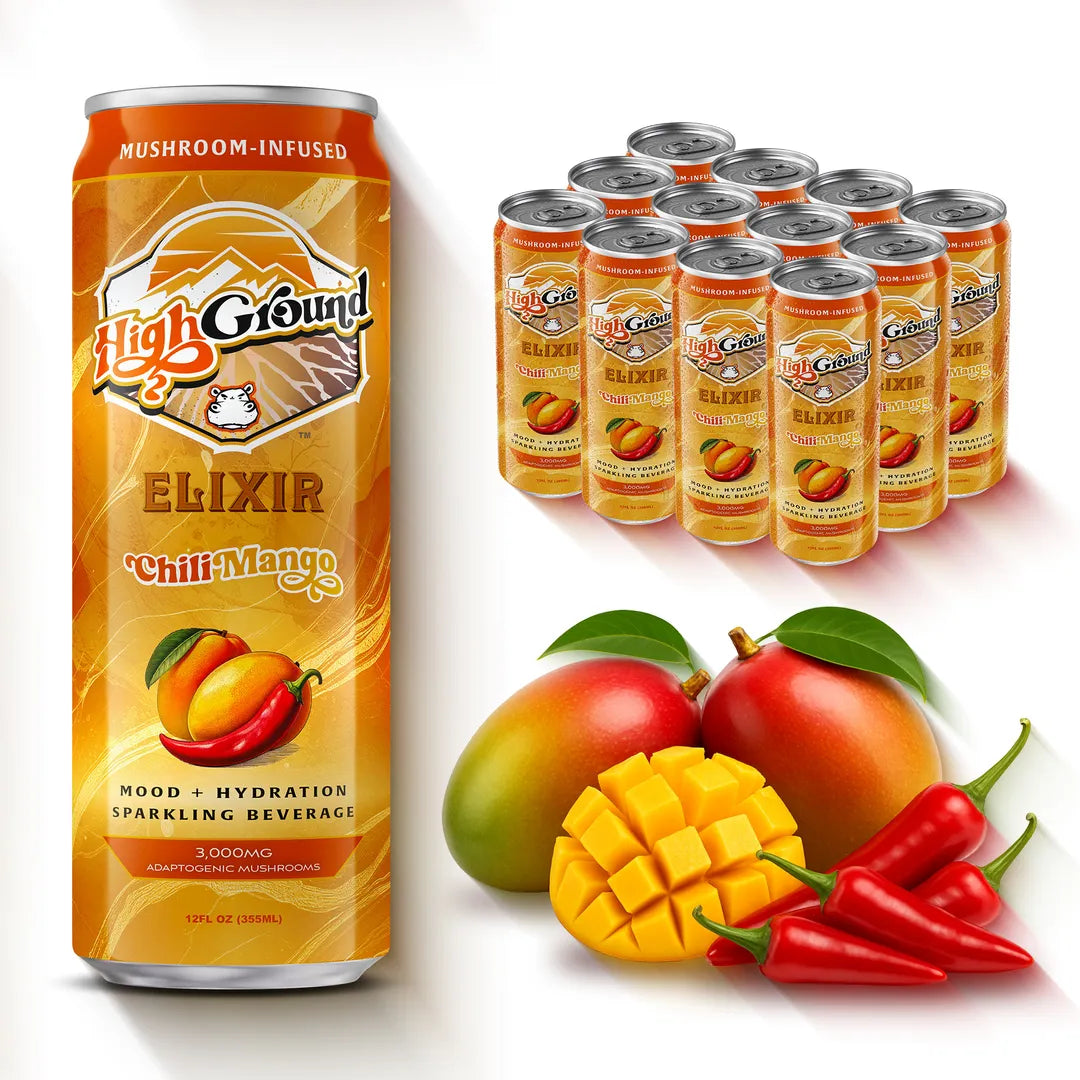 High Ground Elixirs Mushroom Seltzer: Chili Mango (4-pack)