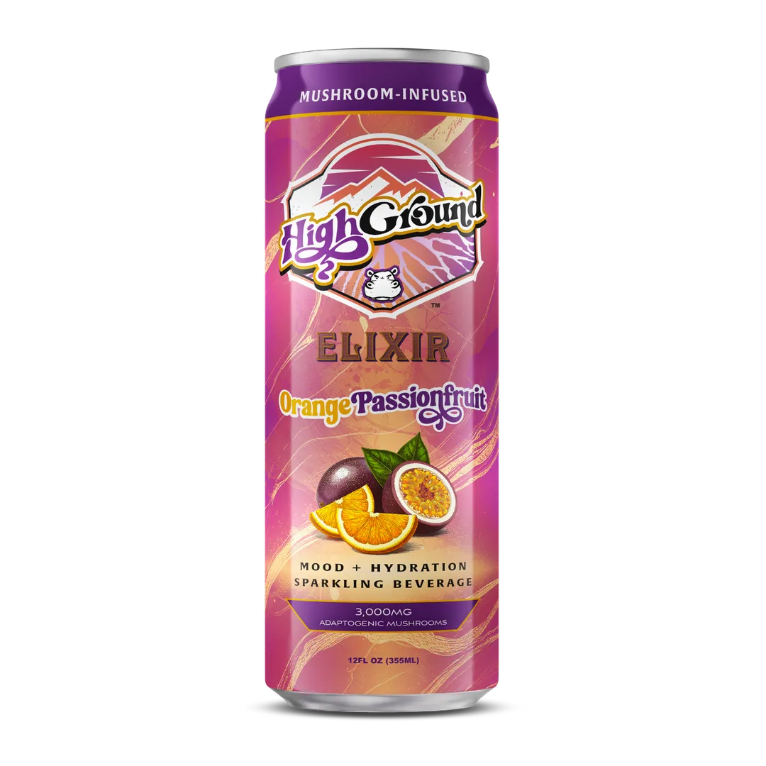 High Ground Elixirs Mushroom Seltzer: Passion Fruit