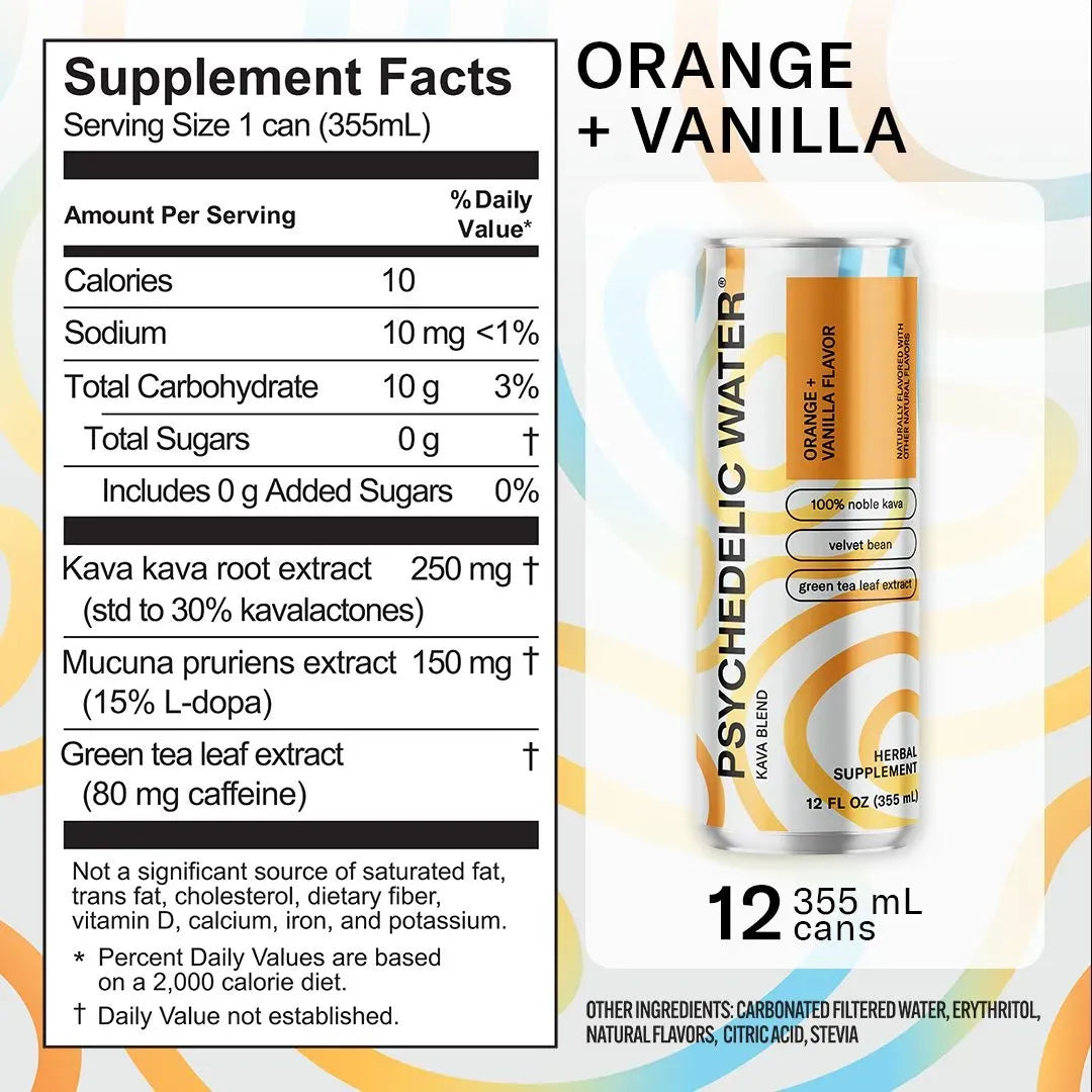 Psychedelic Water - Orange + Vanilla Sparkling Kava Water 4-pack