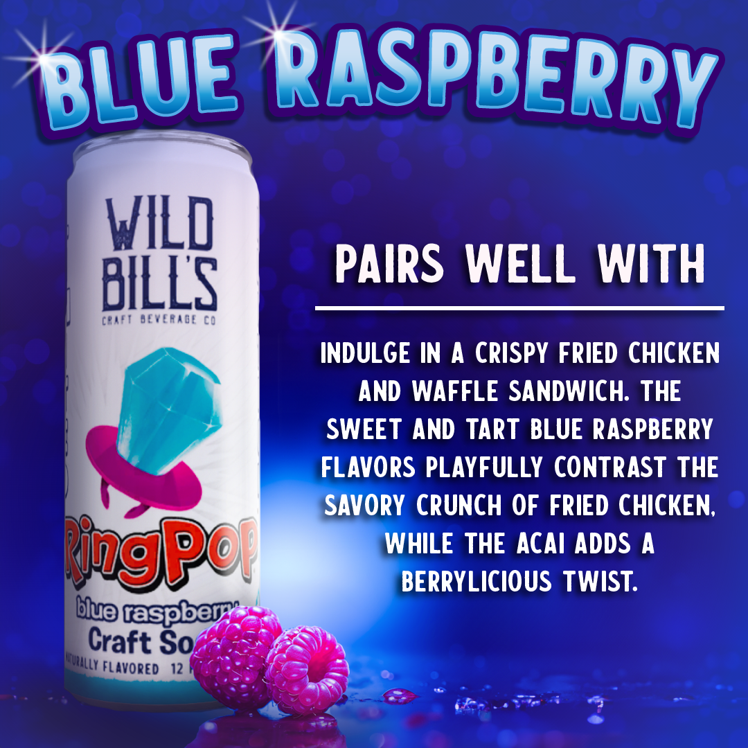 Wild Bill's Ring Pop Blue Raspberry Pure Cane Sugar Soda