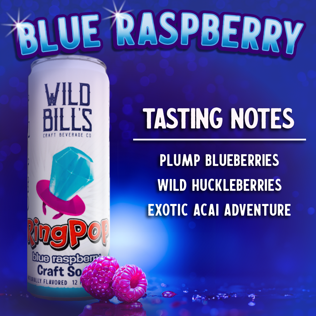 Wild Bill's Ring Pop Blue Raspberry Pure Cane Sugar Soda